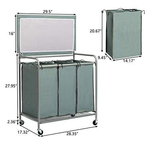 HollyHOME Laundry Sorters Cart with Ironing Board 3Bag HeavyDuty Laundry Room Organizer with