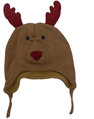CP Infant Boys Girls Brown Knit Reindeer Peruvian Trapper Hat Fleece Lined