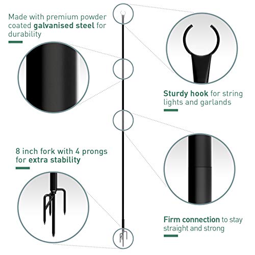 Holiday Styling String Light Poles for Outdoors (1 x 9ft) Push Down Middle to Stay Strong Straight and Sturdy with LED Hanging Solar Bulbs for House Garden Cafe Wedding Party - Thumbnail 3