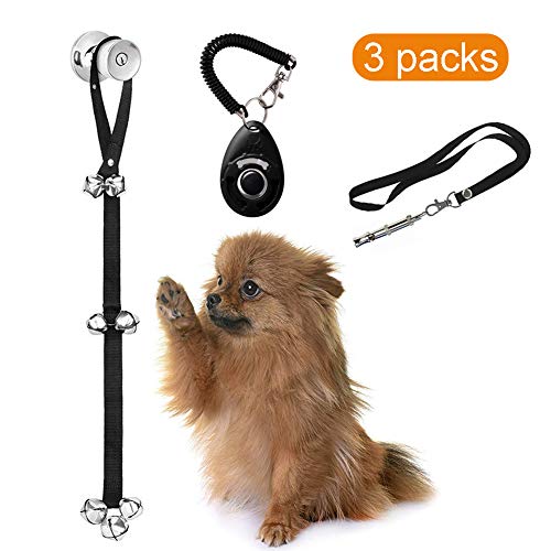iBesi Dog Door Bells for Potty Training, Adjustable Dog Whistle to Stop Barking, Free Dog Training Clicker with Wrist Strap for House-Training Dog Training Set 3 Pcs
