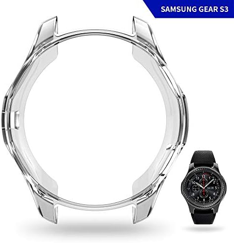 JZK Case for Samsung Galaxy Watch 46mm Gear S3 Screen Protector,Shatter-Resistant Protective Shell TPU Cover Case for Samsung Gear S3 Frontier/Classical Galaxy Watch 46mm Smartwatch Accessories,Clear