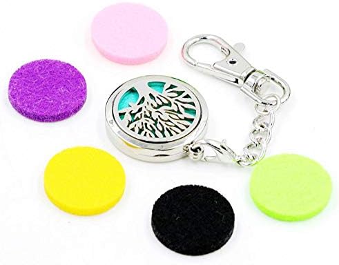 Aromatherapy Essential Oil Diffuser Keychain - Aolvo Premium Essential Oil Aroma Diffuser Keychain Stainless Steel Locket Pendant Key Ring with Clip, Include 5 Perfume Pad Felt Refill