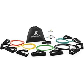 Prosource Fit Tube Resistance Bands Set with Attached Handles, Door Anchor, Carrying Case and Exercise Guide