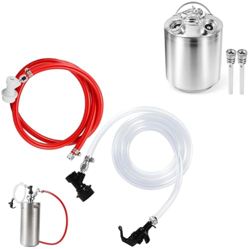 3FT 5/16 Beer Line Tubing 5FT 5/16 CO2 Gas Line Hose & 1Pair Ball Lock Keg Connectors 1 Picnic Tap & 2.5 Gallon Stainless Beer Line Cleaning Keg(10L) with 2 D Spears for D Coupler Mount