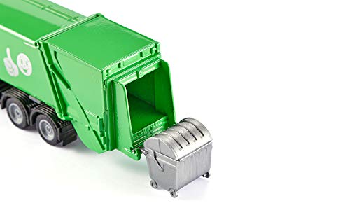 siku 2938, Müllwagen, 1:50, Metall/Kunststoff, Grün/Weiß, Öffenbarer Heckbereich, Inkl. Mülltonne – Bild 3
