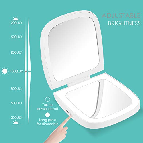 Rechargeable LED Lighted Compact Mirror - 1X/10X MAGNIFYING Travel MakeUp Mirror by CLSEVXY - Adjustable Brightness Control - Perfect for Purses - 4" Wide Illuminated Folding Mirror - Thumbnail 4