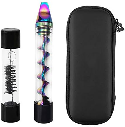 Flat Mouth Glass Tube for Dry Herbs with Cleaning Tools & Storage Bag (Rainbow)
