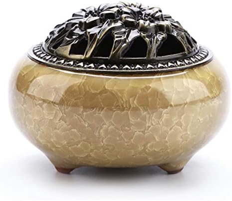 Ceramic Stick Incense Burner and Cone Incense Holder Ash Catcher - Porcelain Charcoal Censer for Use with Resin Granular Powder Cone or Coil Incense (Yellow)