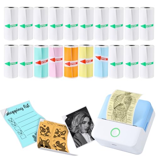 20 Rolls Mini Printer Paper, Thermal Pocket Printer Paper Rolls, 57 X 25mm Inkless Self-Adhesive Printable Sticker Compatible with Most Series Printers Portable Thermal Printers