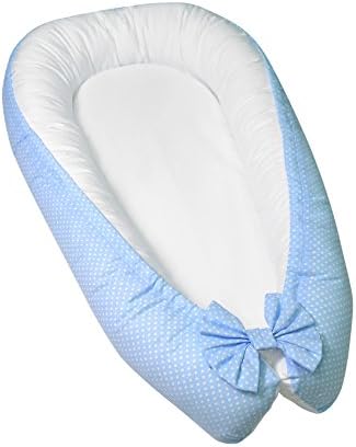 Lappi Baby Lounger/Bed Bassinet - Blue Baby Nest - 100% Cotton Cosleeping Baby Bed - Breathable & Hypoallergenic Sleep Nest - Newborn Lounger Pillow