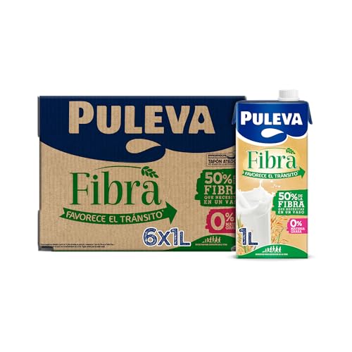 - Leche Puleva con Fibra de Achicoria y Avena, Bebida Láctea, Favorece el Tránsito Intestinal y Digestión, Calcio y Vitaminas, 50% Fibra Diaria por Vaso, Pack 6 x 1 Litro