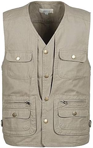 HUPOO Men's Zip Multi Pockets Hiking Fishing Outdoor Cotton Vests Waistcoats