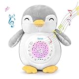 Samxic Baby White Noise Sound Machine & Shower Gift, Sleep Soother Stuffed Animal Penguin for Baby with Sleep Aid Night Light, 12 Baby-Soothing Sounds, Adjustable Volume, Auto-Off Timer