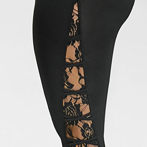 BSGSH Women’s Tummy Control Yoga Pants Crisscross Strappy See Through Lace Side Workout Running Active Leggings Plus Size (XL, Black)