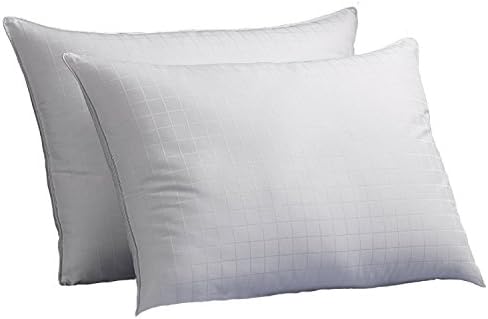 Luxury Plush Down-Alternative Hotel Luxe Pillows 2-Pack, King Size, Gel-Fiber Filled Pillows - Hypoallergenic, 100% Cotton Shell with Windowpane Pattern - Firm Density, Ideal for Side/Back Sleepers