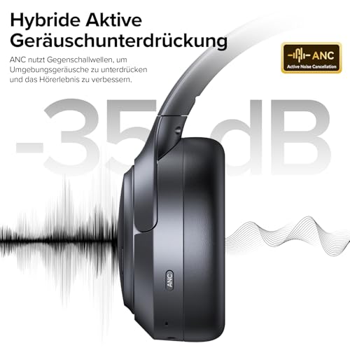 ECLVOX Bluetooth Over Ear Headphones with Hybrid ANC & 6 ENC Microphones, 120 Hours Battery, Foldable Design, Comfort Ear Pads, Wireless Headphones for Gaming, Music, Home Office & Travel