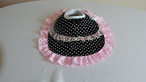 Pink and Black with white polka dots with attached front underneath white terry wipe -- White Terry Backing -- Adjustable snaps and ties / 3 to 18 Months and up -- will grow with baby.