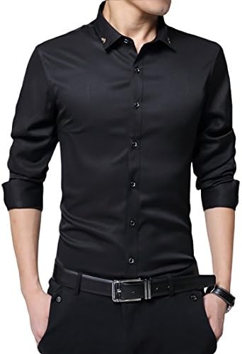 JHVYF Mens Slim Fit Shirts Long Sleeve Button Down Dress Shirts Black US M(Asian 3XL)