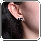 Sttiafay Enamel Heart Stud Earrings Black Heart Earrings Vintage Love Heart Letter Earrings Statement Heart Love Earrings Jewelry for Women