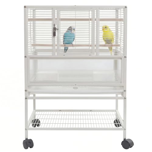 Garvee Small Bird Cage, 32" H Bird Carrier with Storage Shelves, White Travel B…
