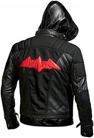 Batman Arkham Knight Hood Leather Men Jacket Black