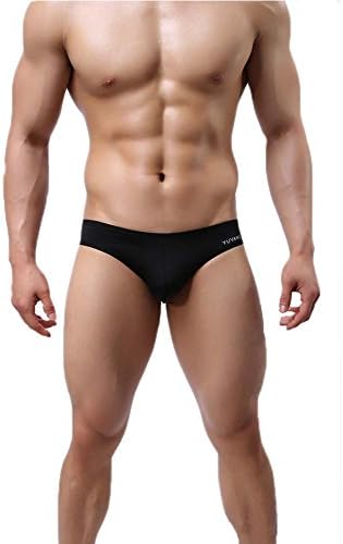 Men Briefs Underwear Ice Silk Wide Waistband Triangle Bikini Briefs S Black