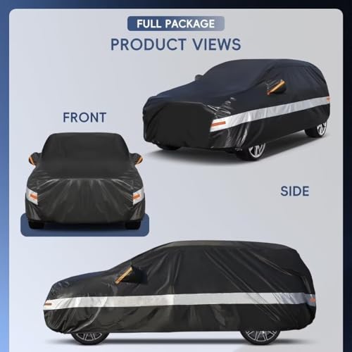 Holthly 10-Layer Outdoor Car SUV Cover, 100% Waterproof, Anti-UV, Sun Tarpaulin for 4x4 Renault Duster Kadjar Austral, Peugeot 3008, Audi Q3, BMW X1 etc. C10 Black