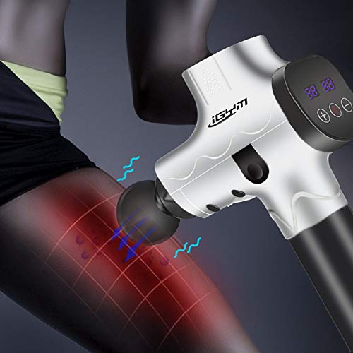 iGYM Massage Gun Handheld Muscle Electric Massager Deep Tissue Percussion Treatment Device Pain Relief for Athletes with Quiet Motor, 20 Adjustable Vibraion Speed, 6 Massager Head and Portable Bag - Thumbnail 3