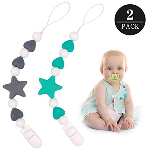 MCGMITT Pacifier Clip Silicone, Binky Holder Teething Beads Toys for Baby Boys Toddler (Star) - Thumbnail 7