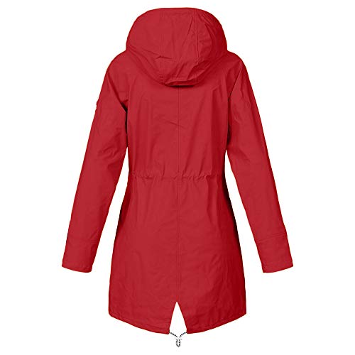 Dreamyth-Winter Women's Solid Outdoor Jacket Rain Jacket Hoodie Waterproof Hooded Long Rain Coat Windproof (Red, S)