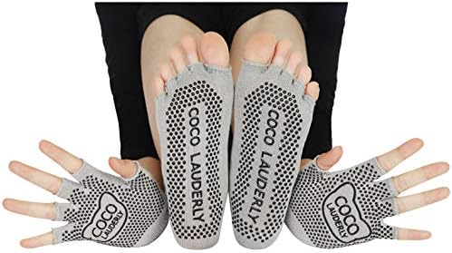 Yoga Socks And Gloves Set Non Slip Women - Toeless And With Toes Pilates,Ballet,Pure Barre, Dance, Barefoot,Workout Size 5-9