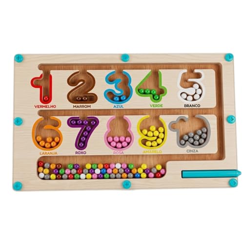 Labirinto Magnético de Madeira Infantil com Cores e Números – Brinquedo Educativo com Caneta Magnética – Coordenação Motora e Reconhecimento de Cores Montisessorial