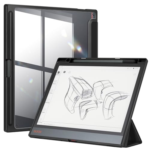 Fintie Hybrid Slim Case Compatible with 10.3 BOOX Note Air3 C Tablet 2023 Release - [Built-in Pencil Holder] Shockproof Cover with Clear Transparent Back Shell, Auto Sleep/Wake, Black