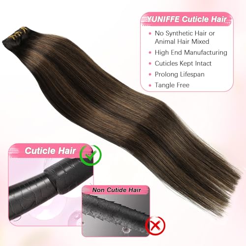 Yuniffe Clip in Hair Extensions Human Hair Balayage Dark Brown to Chestnut Brown 22 Inch 8pcs 120g Hair Extensions Clip in Natural Straight Remy Human Hair Extensions for Women #R2-6-2