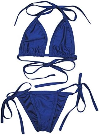 SkinBikini Women's Micro Brazilian Bikini Side-Tie L-XL Blue