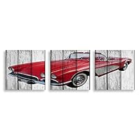 3 Piece Canvas Wall Art - Vehicle on Vintage Wood Background - Canvas Prints Home Artwork Decoration for Living Room,Bedroom - 12