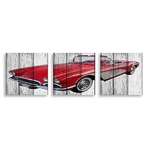 3 Piece Canvas Wall Art - Vehicle on Vintage Wood Background - Canvas Prints Home Artwork Decoration for Living Room,Bedroom - 16"x16"x3 Panels