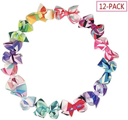 Billmill 3 Inch Hair Bows Clips Multi Color Rainbow Grosgrain Ribbon Hair Accessories Alligator Clips for Girls Toddlers Baby Kids Teens (12-Pack)