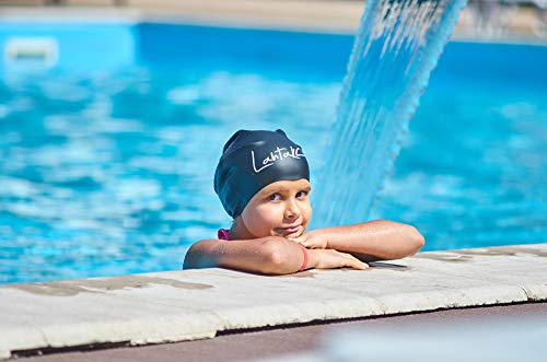 Swim Caps for Long Hair Kids - Swimming Cap for Girls Boys Kids Teens with Long Curly Hair Braids Dreadlocks - 100% Silicone Hypoallergenic Waterproof Swim Hat (Black, Medium)