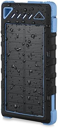 Solar Power Bank 10000mAh Solar Charger Waterproof Portable External Battery USB Charger Built in LED light for iPad iPhone Android Cellphones (Blue) …