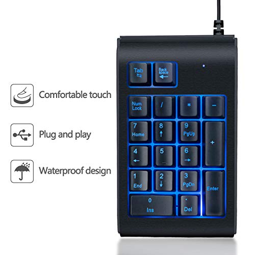 Number Pad, Laopao USB Numeric Keypad Mini Wired Keyboard Extension, Full Size 19 Keys Numpad for Laptop, PC, Desktop Computer, Compatible with Windows, Android and iOS