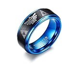 Mealguet Jewelry Tungsten Carbide Two-Tone Blue Black Step Edge Legend of Zelda Triforce Ring Bands for Men Boy