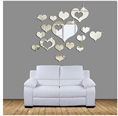 Edtoy Silber 3D Heart-shaped Mirror Wall Stickers DIY Wall Decor for Living Room Bedroom