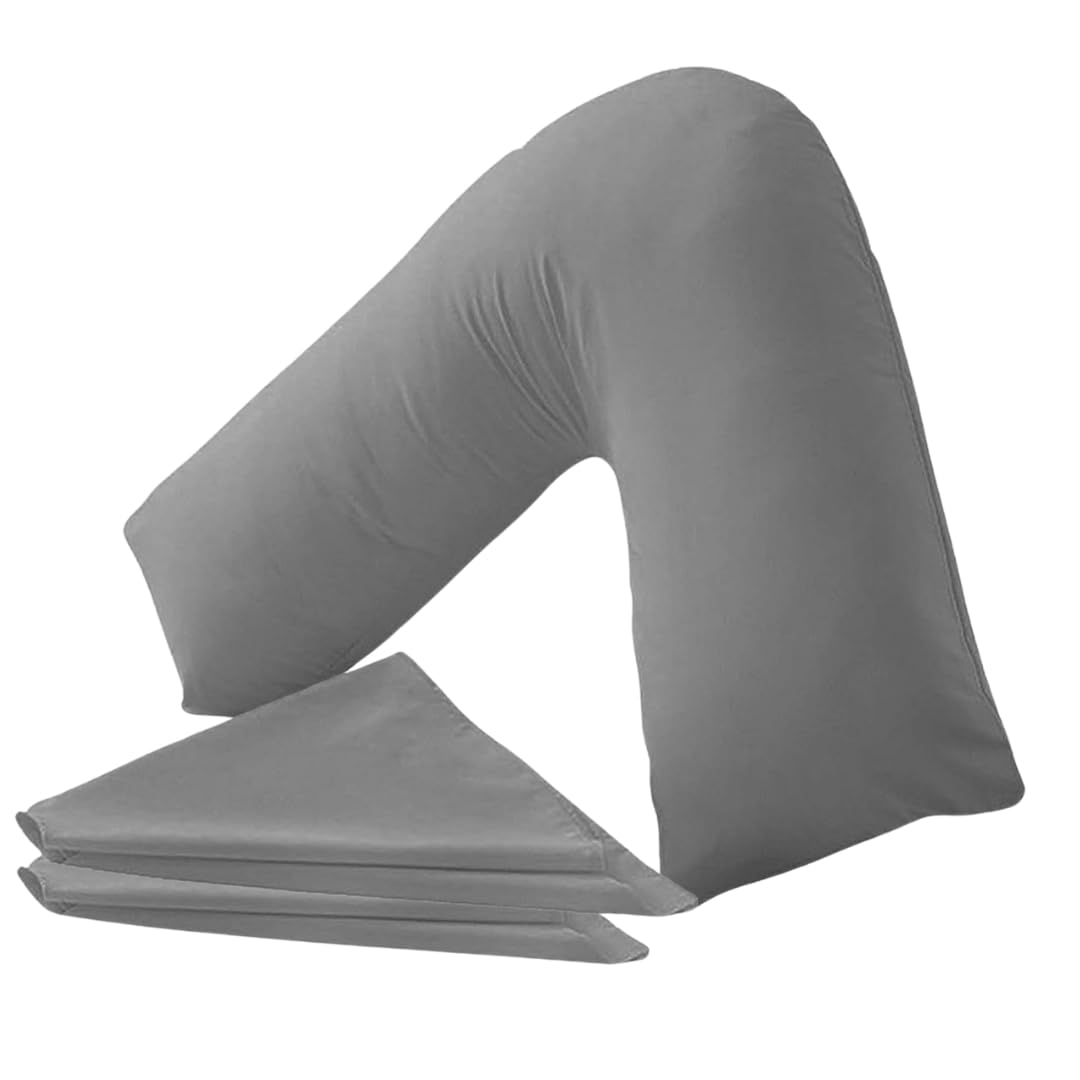NURBAY V Shaped Pillowcase Cover 100% Polycotton V Pillowcase cover - Neck & Back Support Orthopaedic Pregnancy Nursing V shape pillow case cover only - Envelope Closure (Gray)