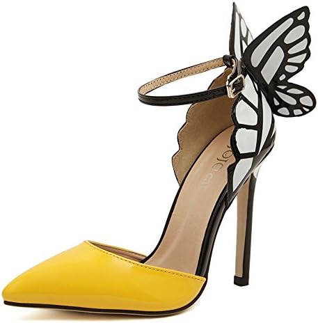 2016 American Women Colorful Butterfly Pointed Wedding High Heeled Shoes Woman Bow Party Bridal PumpsA8-9 (US 7, Yellow)