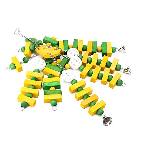 Segarty Parrot Bird Chew Toys, Natural Wooden Blocks Bird Toys with Bells, Pet Bird Toys Cage Accessories for Macaws, African Grey, Parakeets, Cockatiels, Amazon Parrots, Conures and Cockatoos