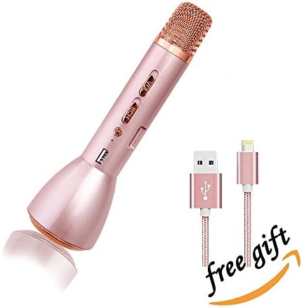 Wireless Microphones YTFGGY Portable Karaoke Player KTV with Bluetooth Speakers for Smule Sing Youtube Compatible with Apple iPhone Android Smartphone PC iPad (Rose Gold)