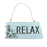 11.6"x5" Nautical Wood Jute Rope Hanging Welcome Sign RELAX with Starfish
