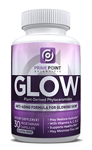 GLOW Plant-Derived Phytoceramides BEST Anti-Aging Renewal Formula for Healthy Skin, Erases Fine Lines & Wrinkles Hydrates & Restores Skin, Ceramides from Rice Vitamins A,C,D,&E - 30 Capsules