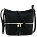 Tassel Zipper Bucket Crossbody Bag Black